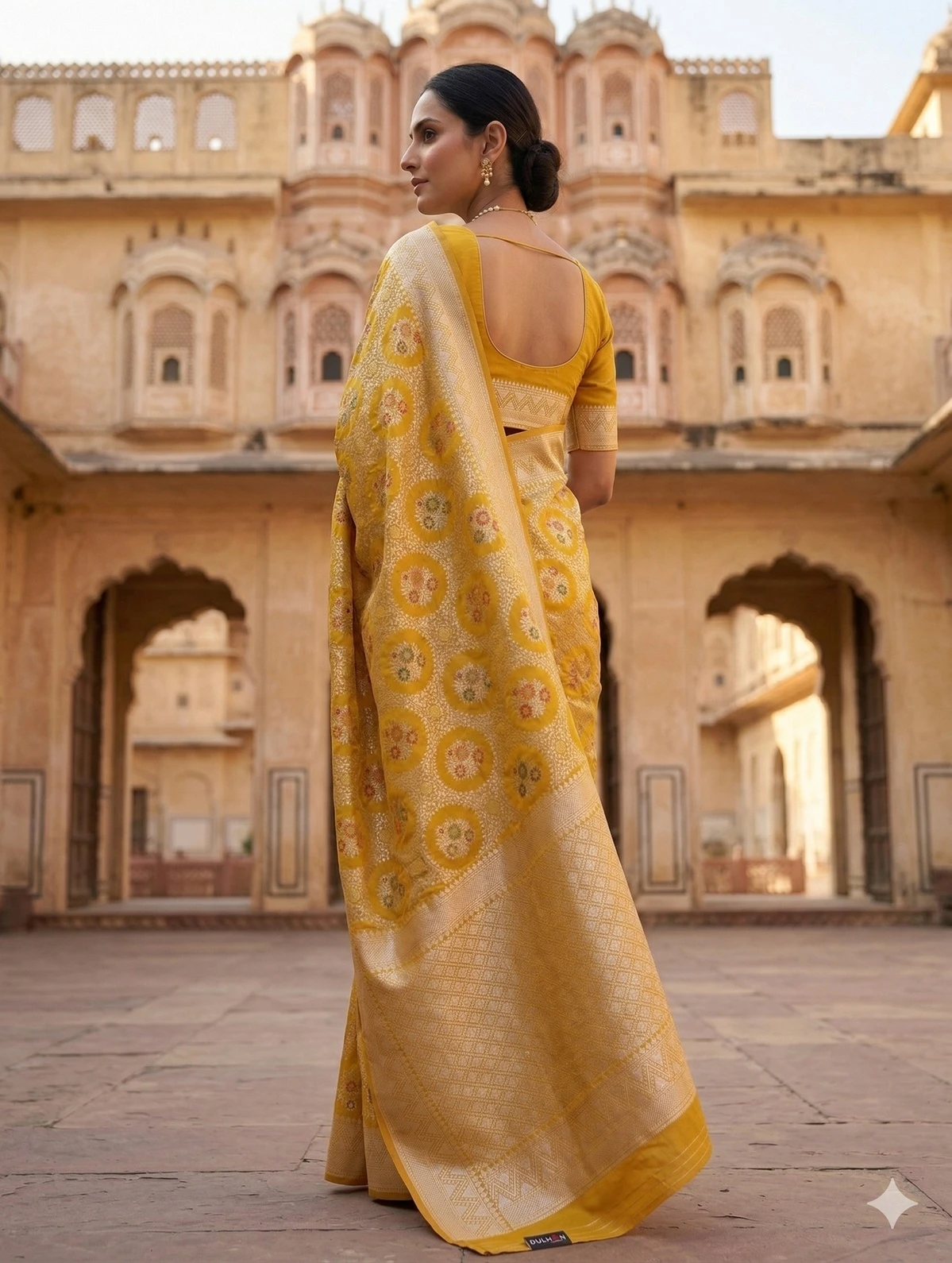Mustard Yellow Banarasi Silk Saree with Rich Zari Weaving & Traditional Motifs — Gold
