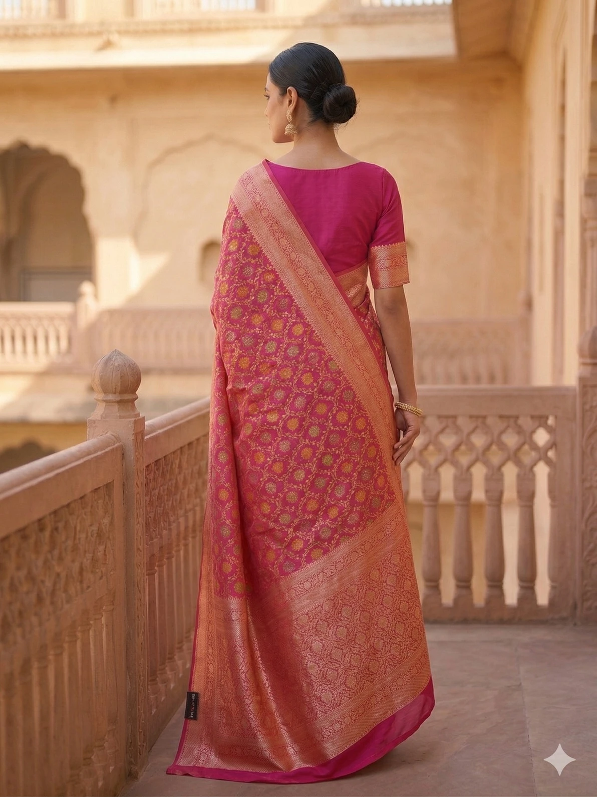 Royal Rani Pink Banarasi Silk Saree with Golden Zari Buta and Rich Brocade Borde — Rani