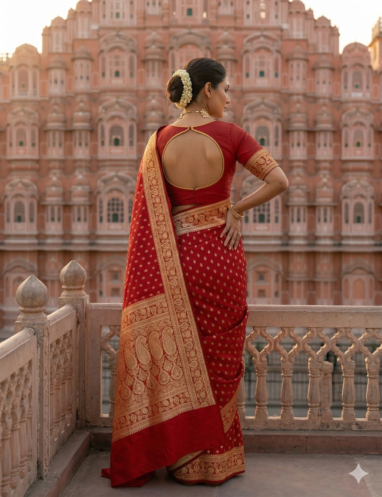 Classic Red Banarasi Silk Saree with Golden Zari Buta and Traditional Brocade Bo — Red