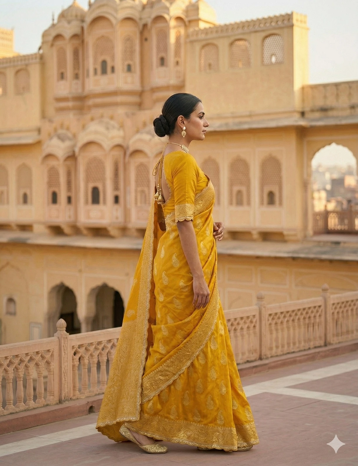 Royal Mustard Yellow Handloom Silk Saree with Gold Zari Paisley Weaving — Gold