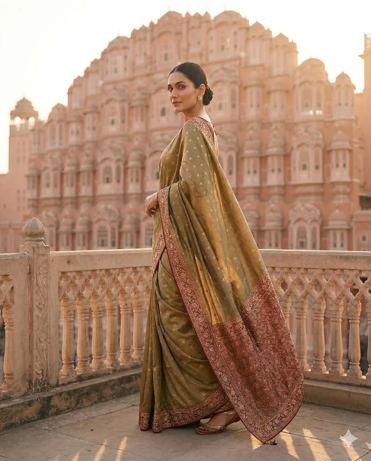 Royal Olive Green Gajji Silk Saree with Traditional Zari Border — Green